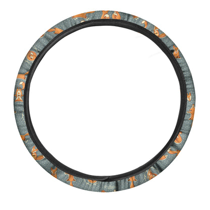 Christmas Fox Pattern Print Car Steering Wheel Cover