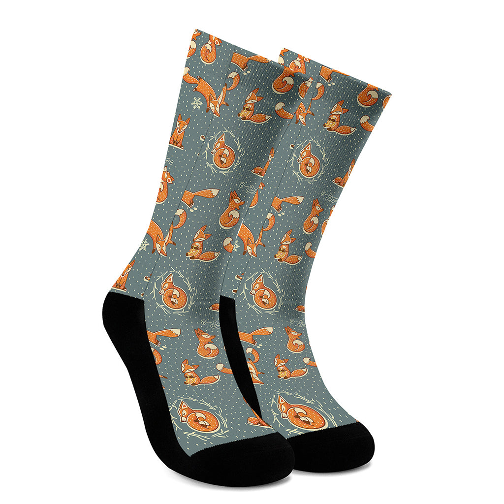 Christmas Fox Pattern Print Crew Socks