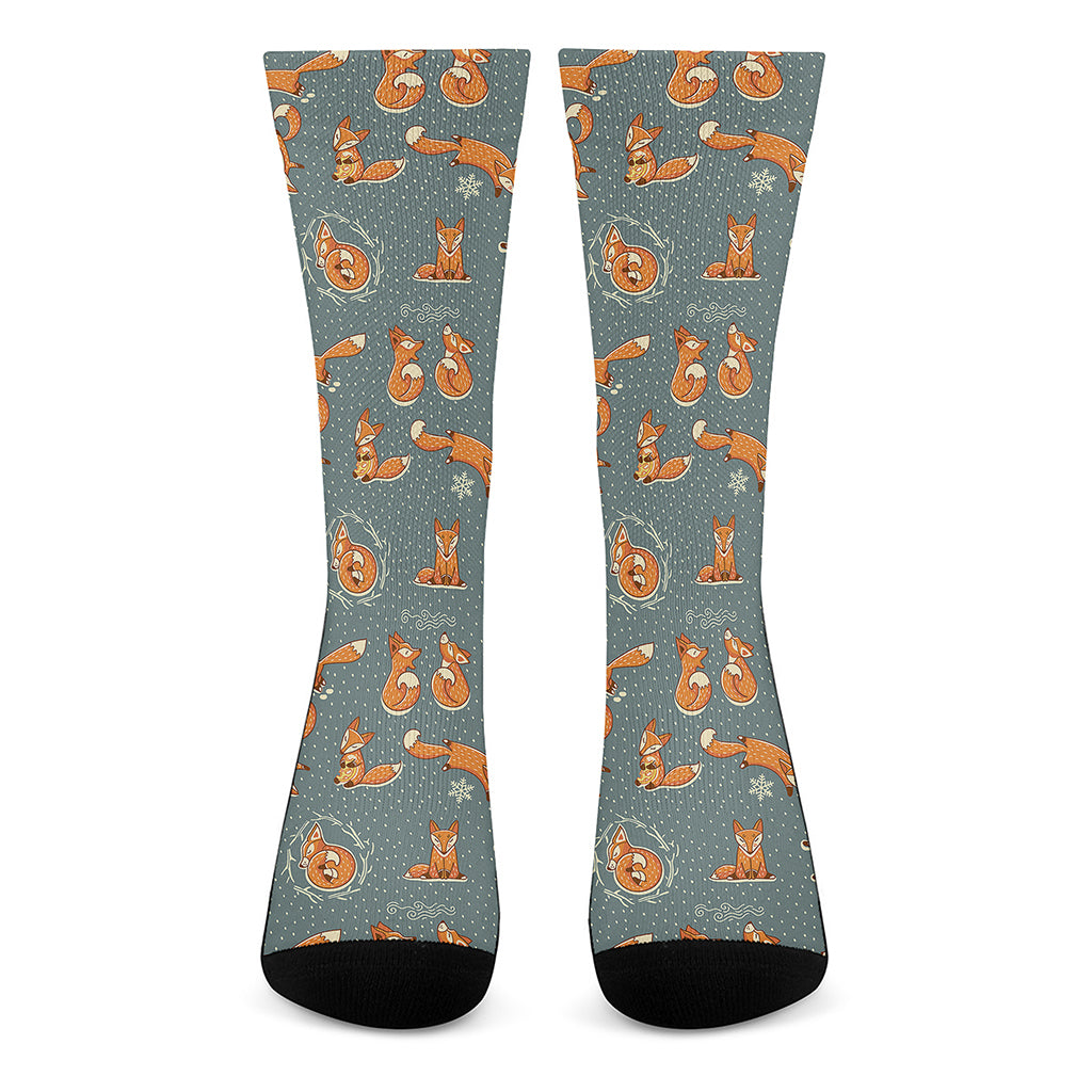 Christmas Fox Pattern Print Crew Socks