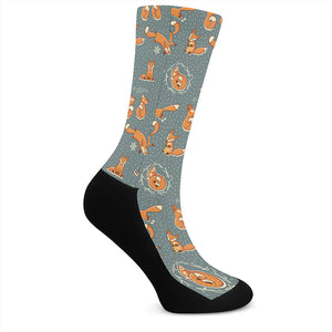 Christmas Fox Pattern Print Crew Socks