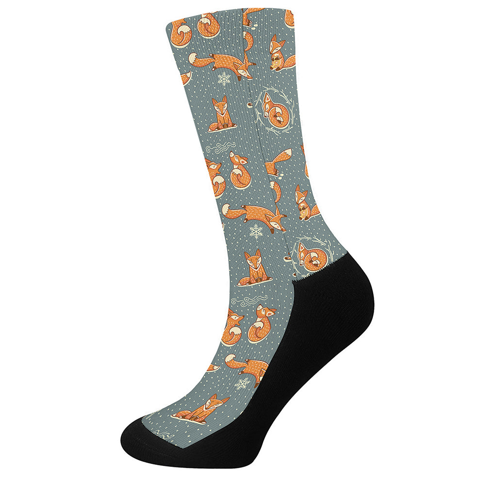 Christmas Fox Pattern Print Crew Socks