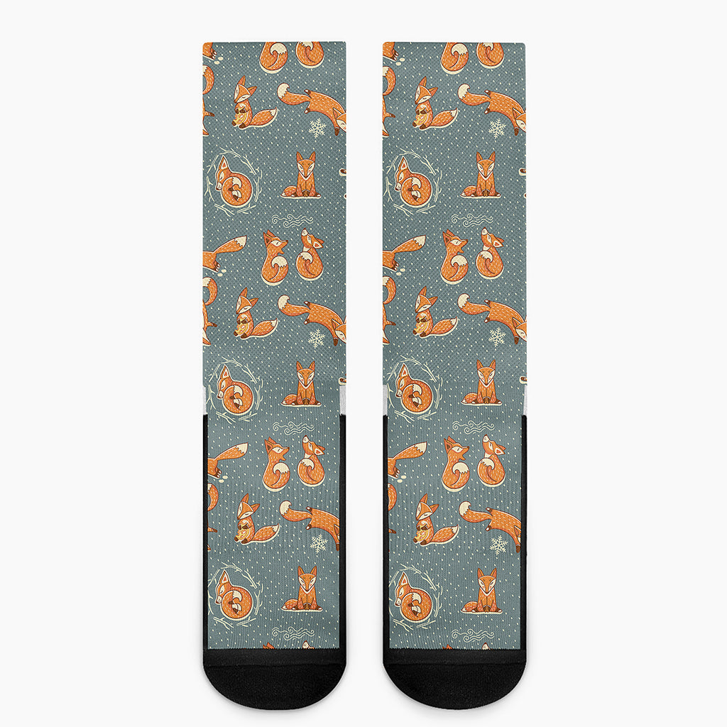 Christmas Fox Pattern Print Crew Socks