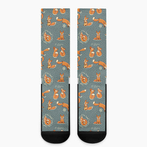 Christmas Fox Pattern Print Crew Socks