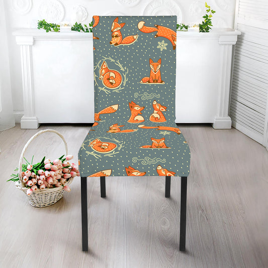 Christmas Fox Pattern Print Dining Chair Slipcover