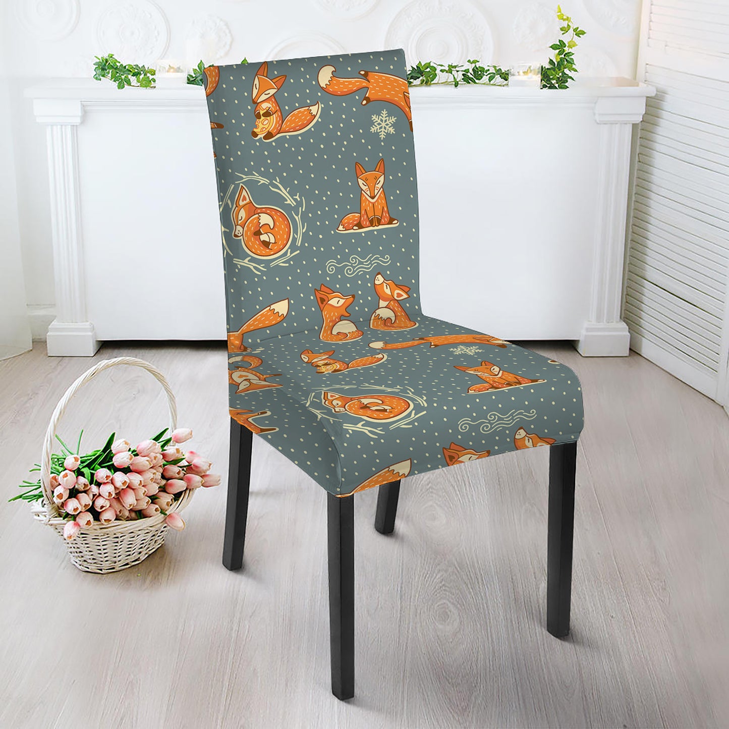 Christmas Fox Pattern Print Dining Chair Slipcover