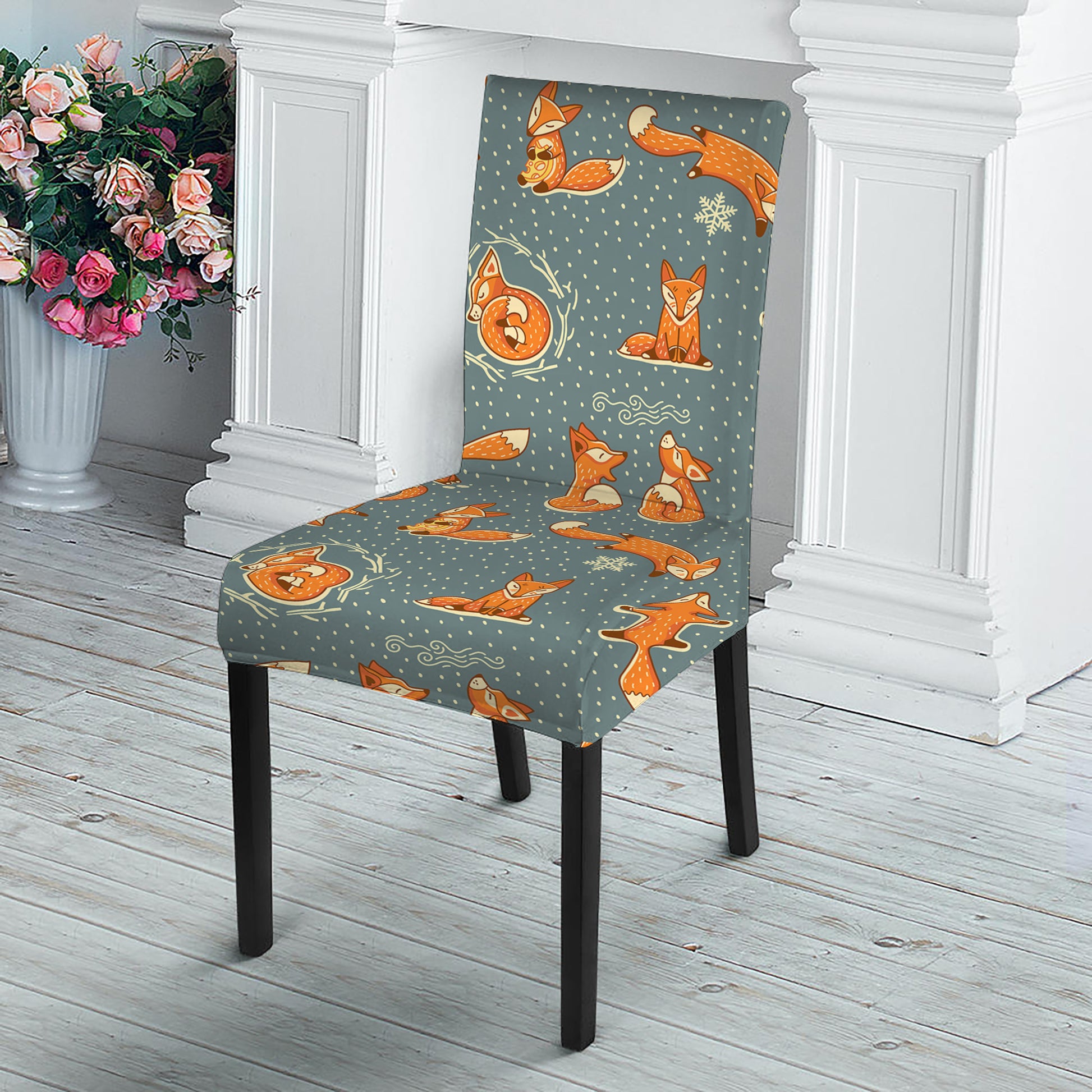 Christmas Fox Pattern Print Dining Chair Slipcover