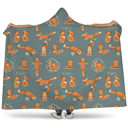 Christmas Fox Pattern Print Hooded Blanket