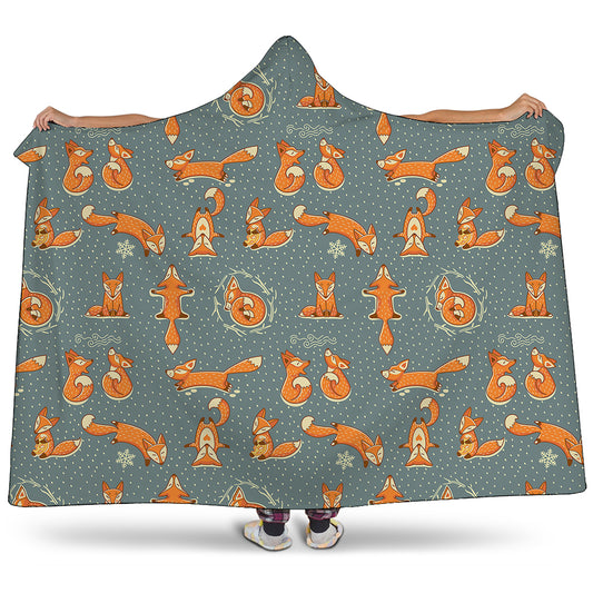 Christmas Fox Pattern Print Hooded Blanket