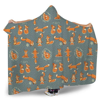 Christmas Fox Pattern Print Hooded Blanket