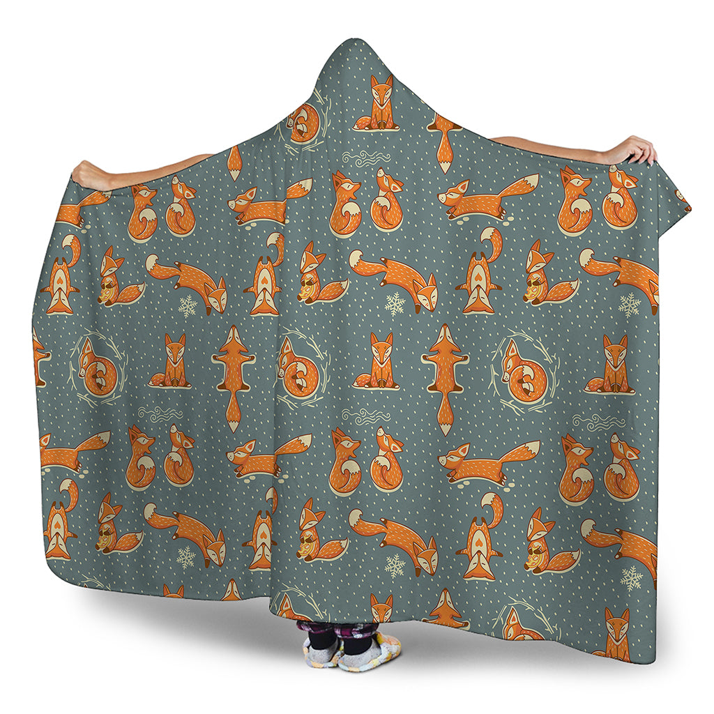 Christmas Fox Pattern Print Hooded Blanket