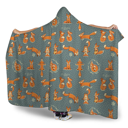Christmas Fox Pattern Print Hooded Blanket
