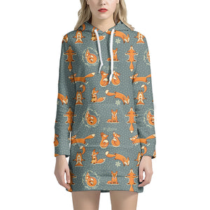 Christmas Fox Pattern Print Hoodie Dress