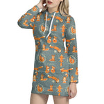 Christmas Fox Pattern Print Hoodie Dress