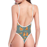 Christmas Fox Pattern Print One Piece High Cut Swimsuit