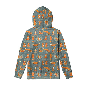 Christmas Fox Pattern Print Pullover Hoodie