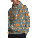 Christmas Fox Pattern Print Pullover Hoodie