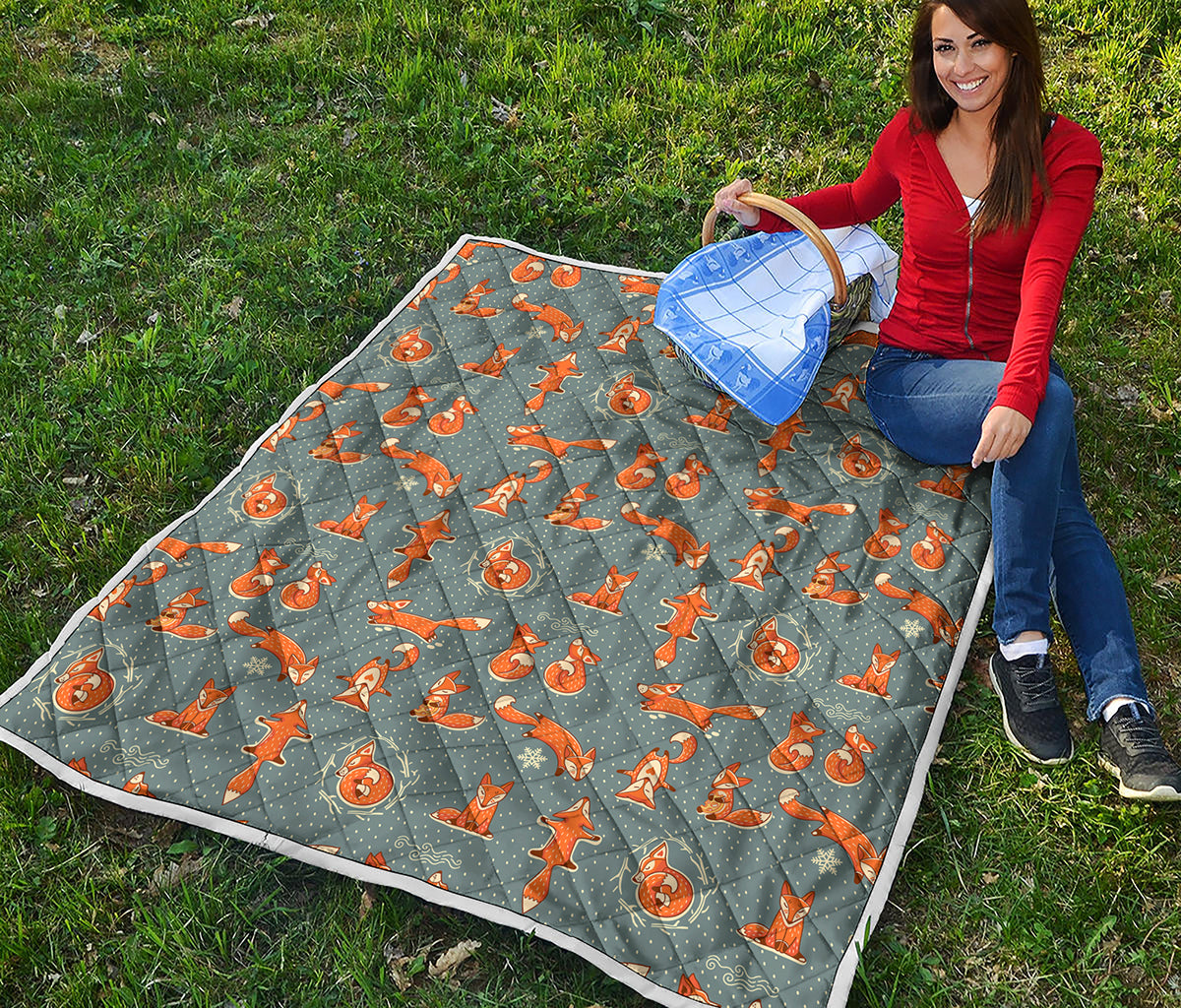 Christmas Fox Pattern Print Quilt