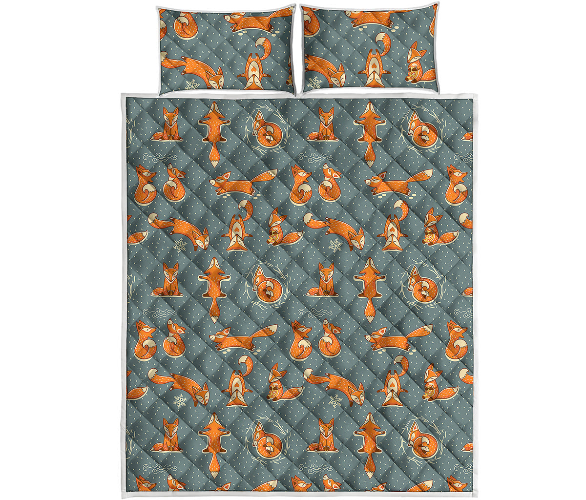 Christmas Fox Pattern Print Quilt Bed Set