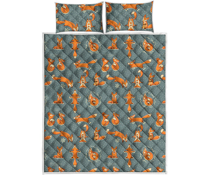 Christmas Fox Pattern Print Quilt Bed Set