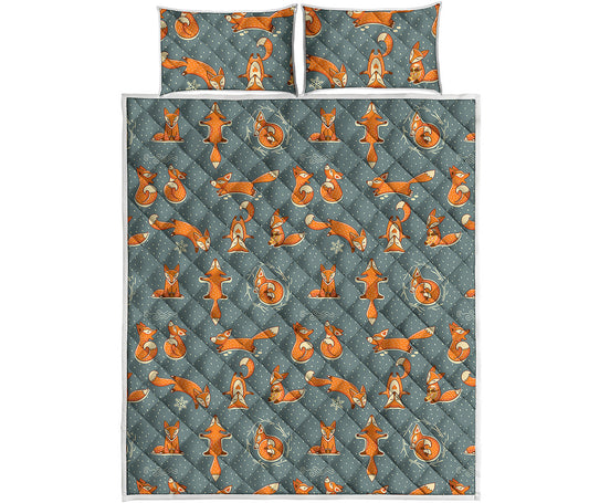 Christmas Fox Pattern Print Quilt Bed Set