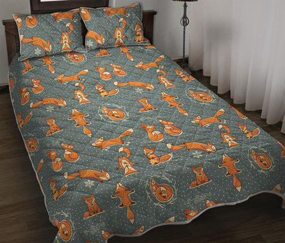 Christmas Fox Pattern Print Quilt Bed Set