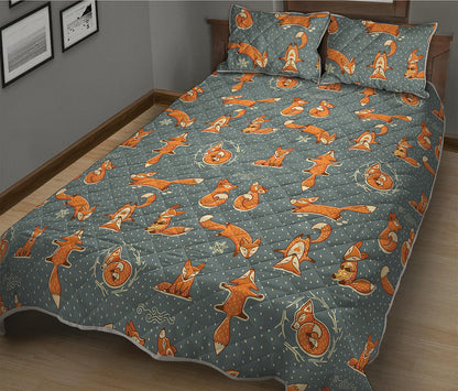 Christmas Fox Pattern Print Quilt Bed Set
