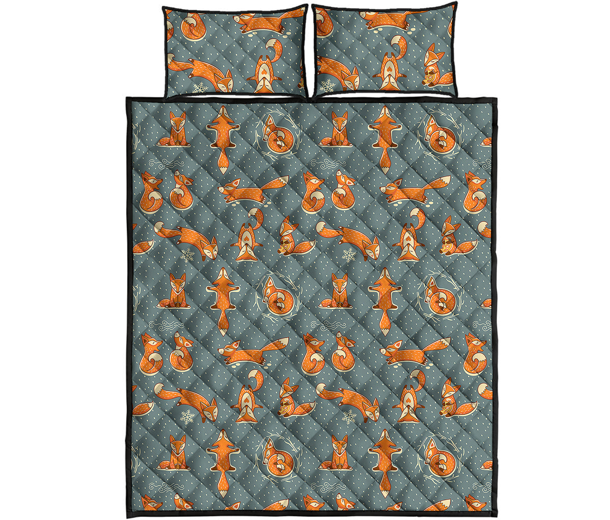 Christmas Fox Pattern Print Quilt Bed Set