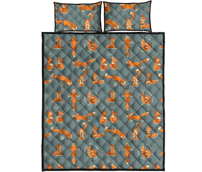 Christmas Fox Pattern Print Quilt Bed Set