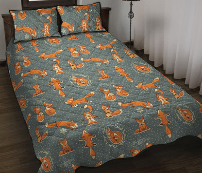 Christmas Fox Pattern Print Quilt Bed Set