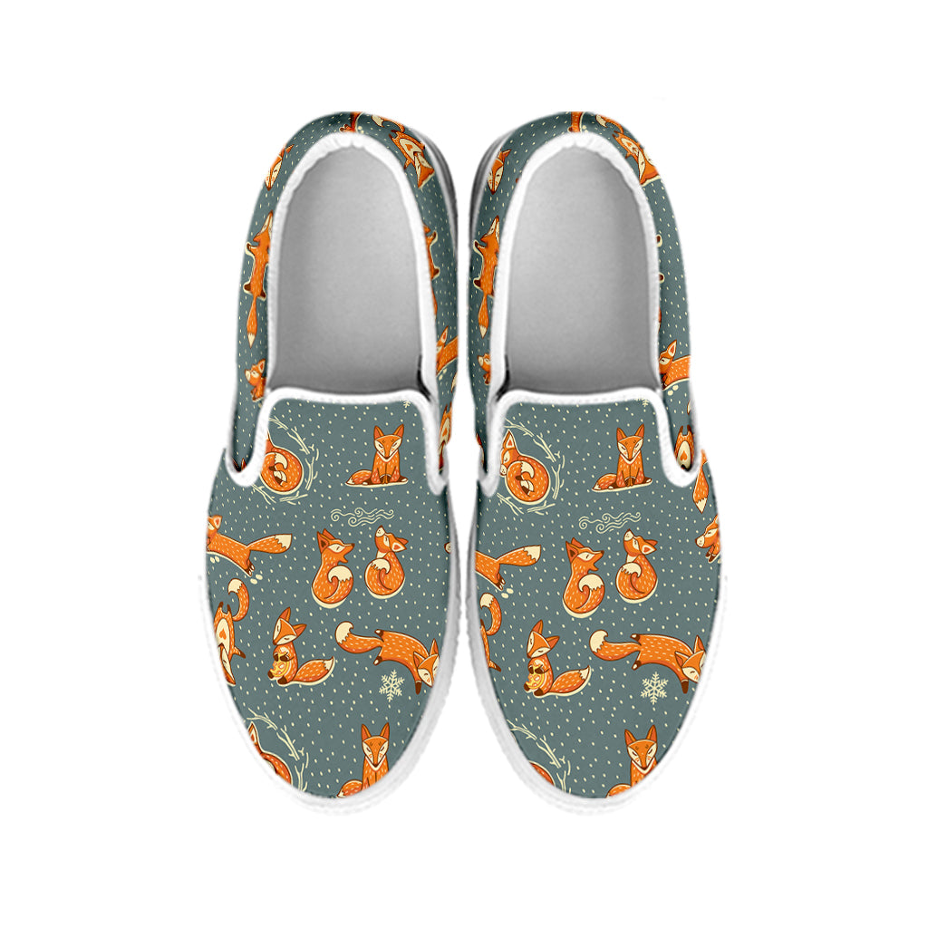 Christmas Fox Pattern Print White Slip On Shoes