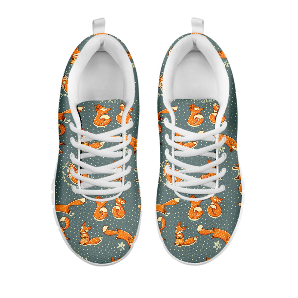 Christmas Fox Pattern Print White Sneakers