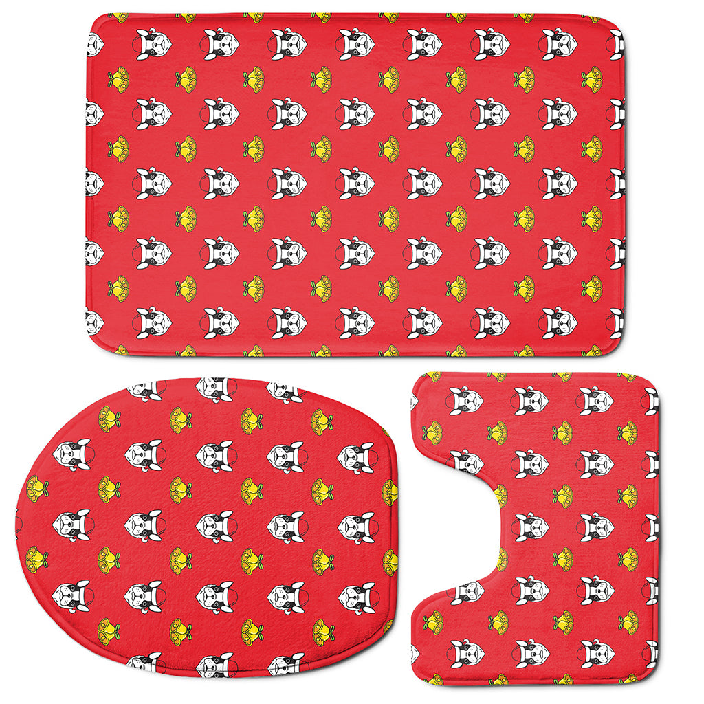 Christmas French Bulldog Santa Print 3 Piece Bath Mat Set