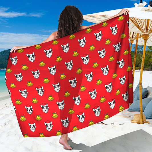 Christmas French Bulldog Santa Print Beach Sarong Wrap