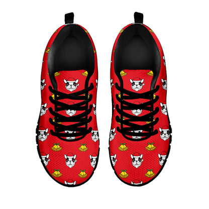 Christmas French Bulldog Santa Print Black Sneakers
