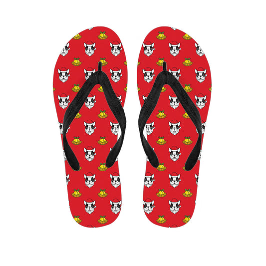 Christmas French Bulldog Santa Print Flip Flops
