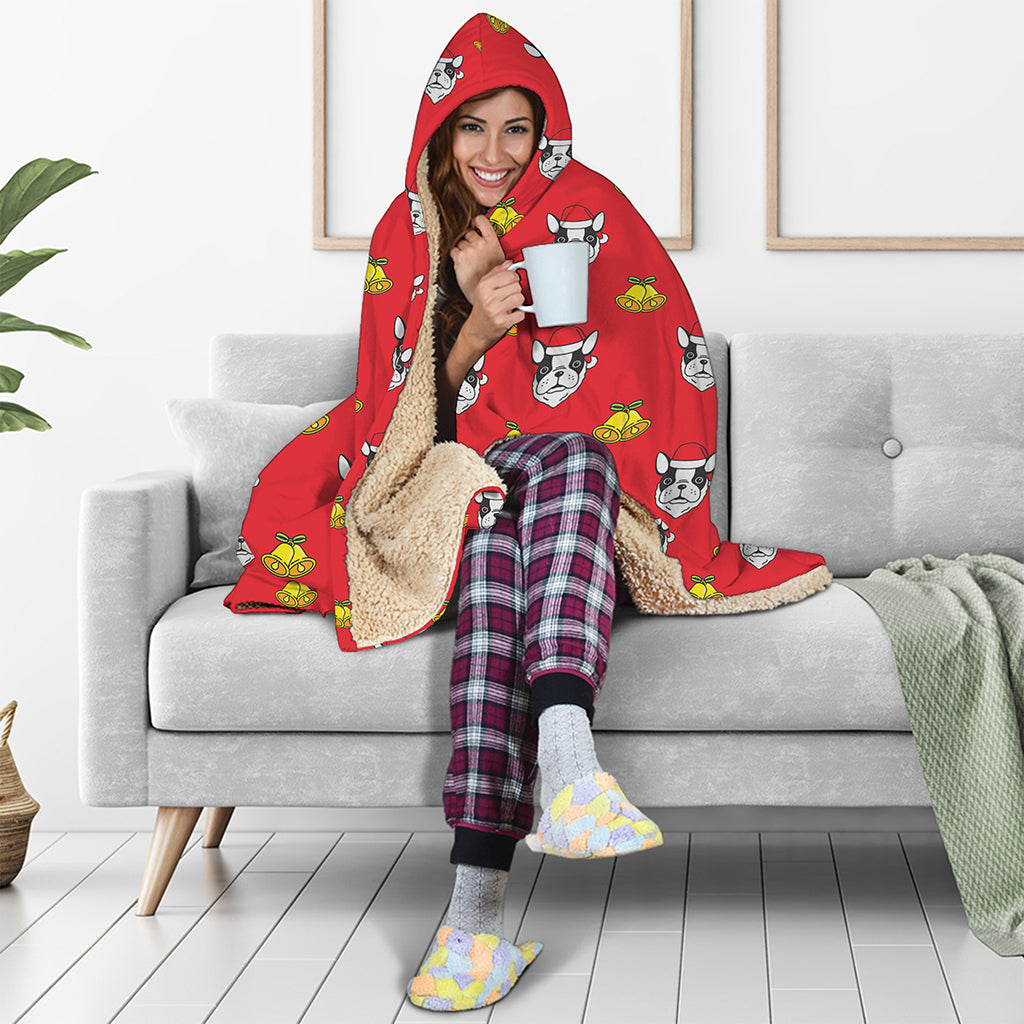 Christmas French Bulldog Santa Print Hooded Blanket