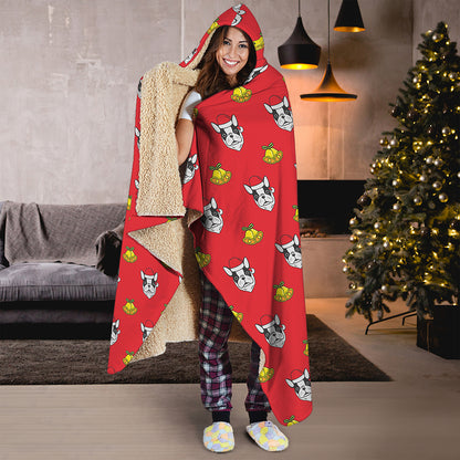 Christmas French Bulldog Santa Print Hooded Blanket