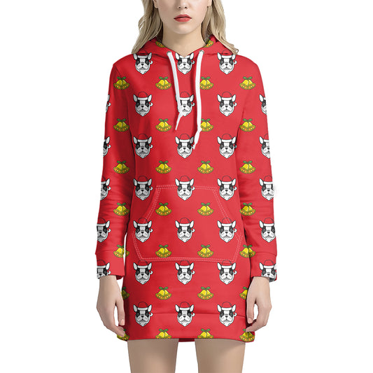 Christmas French Bulldog Santa Print Hoodie Dress