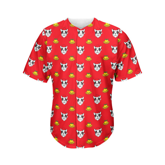 Christmas French Bulldog Santa Print Men's Baseball Jersey