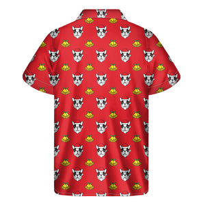 Christmas French Bulldog Santa Print Men's Short Sleeve Shirt
