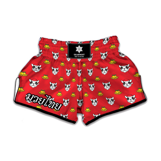 Christmas French Bulldog Santa Print Muay Thai Boxing Shorts