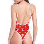 Christmas French Bulldog Santa Print One Piece High Cut Swimsuit