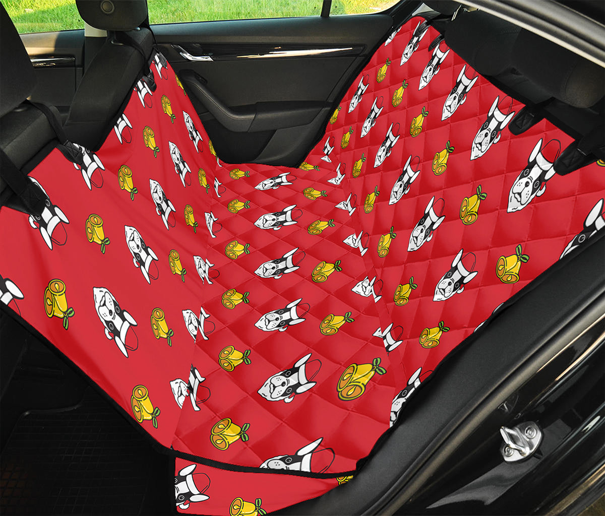 Christmas French Bulldog Santa Print Pet Car Back Seat Cover