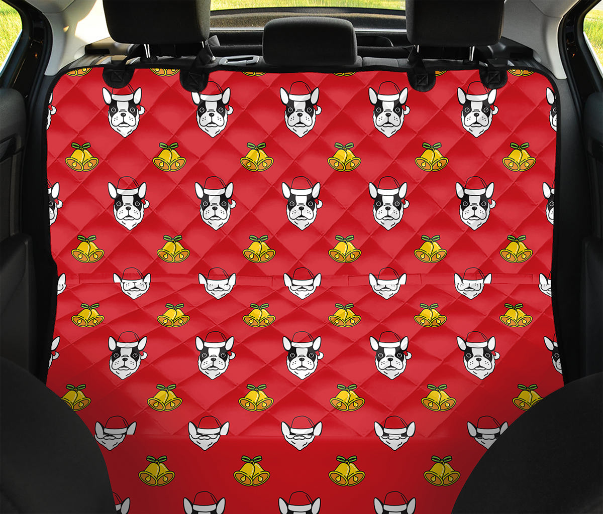 Christmas French Bulldog Santa Print Pet Car Back Seat Cover