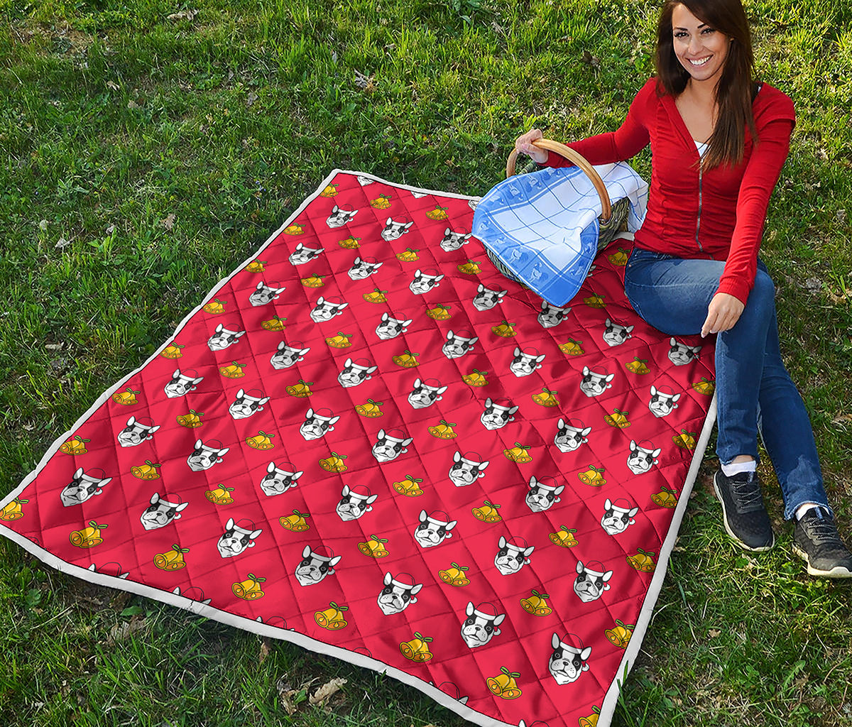 Christmas French Bulldog Santa Print Quilt
