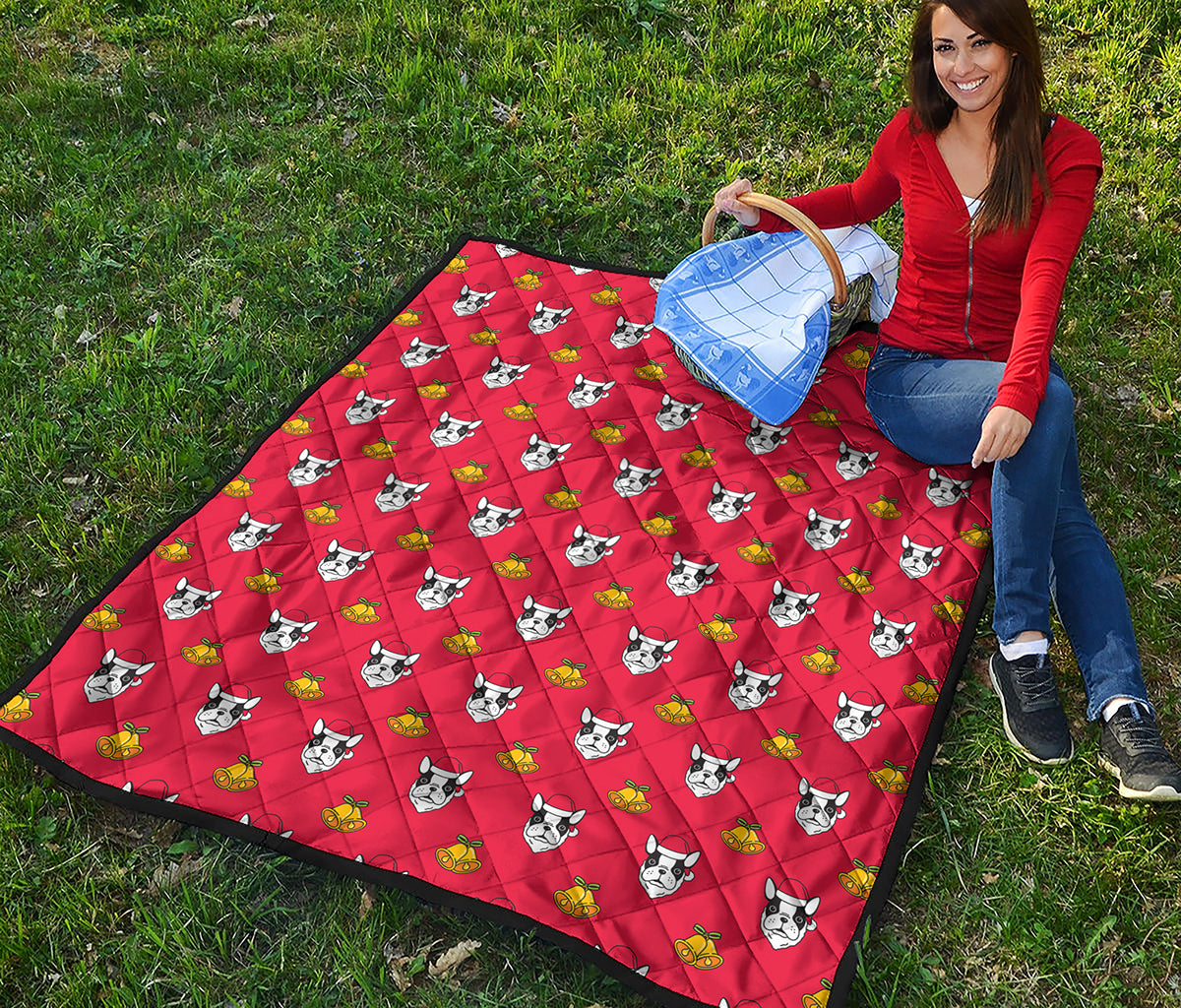 Christmas French Bulldog Santa Print Quilt
