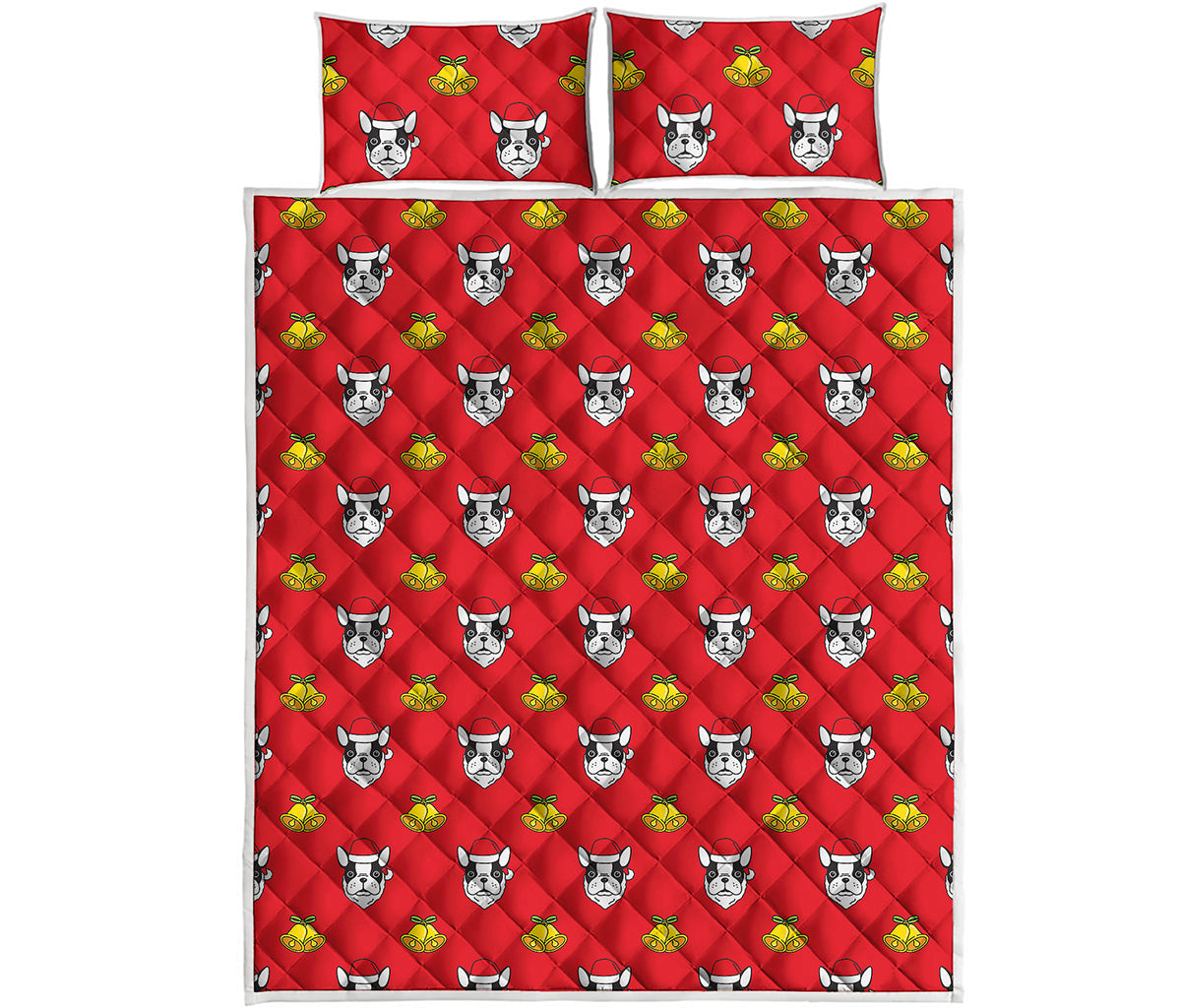 Christmas French Bulldog Santa Print Quilt Bed Set