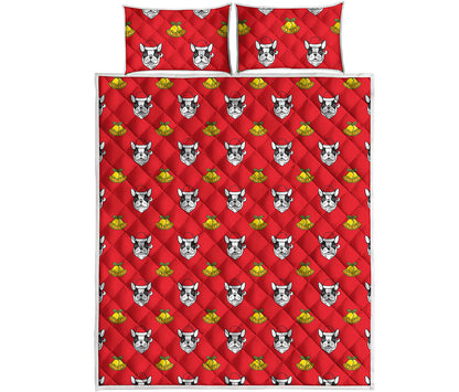 Christmas French Bulldog Santa Print Quilt Bed Set