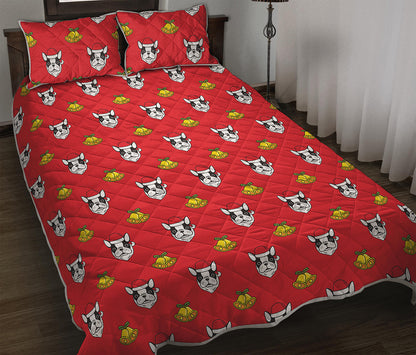 Christmas French Bulldog Santa Print Quilt Bed Set