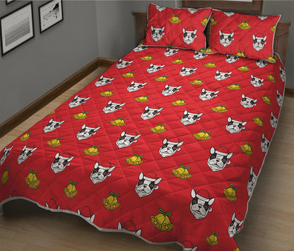 Christmas French Bulldog Santa Print Quilt Bed Set
